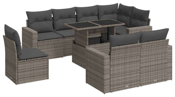 VidaXL Polyrattan Kerti Ülőgarnitúra - 9 részes - Szürke