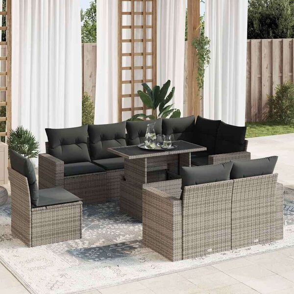 VidaXL Polyrattan Kerti Ülőgarnitúra - 9 részes - Szürke
