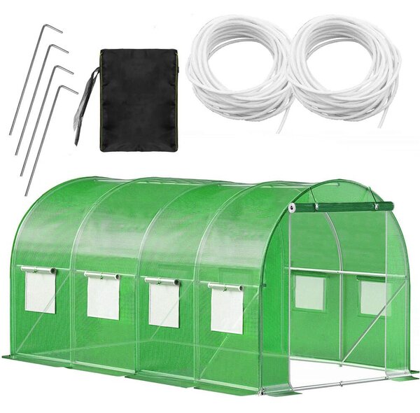 Sera kerti alagút 200x450x200 cm, PE fólia 140g/m2 UV4, 9 ablak szúnyoghálóval, lakatolt ajtó, 9 m2, zöld