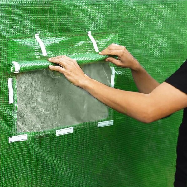 Sera kerti alagút 200x450x200 cm, PE fólia 140g/m2 UV4, 9 ablak szúnyoghálóval, lakatolt ajtó, 9 m2, zöld