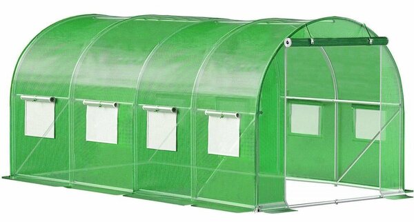 Sera kerti alagút 200x450x200 cm, PE fólia 140g/m2 UV4, 9 ablak szúnyoghálóval, lakatolt ajtó, 9 m2, zöld