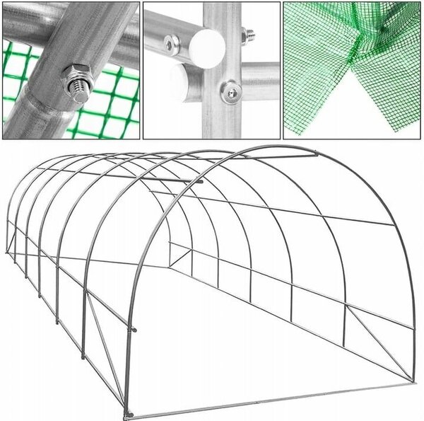 Sera kerti alagút típusú 300x600x200 cm, PE fólia 140g/m2 UV4, 13 ablak szúnyoghálóval, széles ajtó, 18 m2, zöld