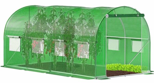 Sera kerti alagút 200x450x200 cm, PE fólia 140g/m2 UV4, 9 ablak szúnyoghálóval, lakatolt ajtó, 9 m2, zöld