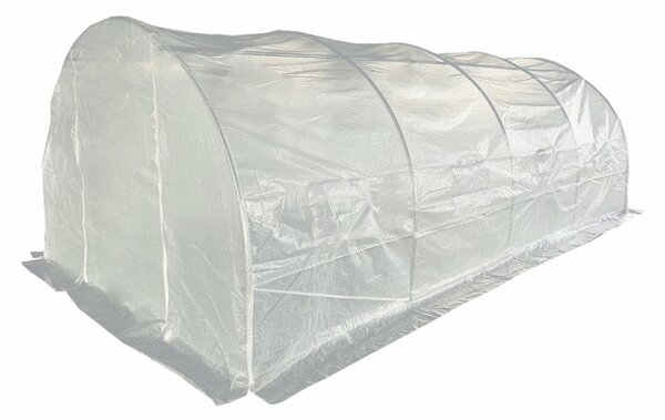 Sera kerti alagút típusú 300x600x200 cm, PE fólia 140g/m2 UV4, cipzáras ajtó, szúnyoghálós ablakok, 18 m2, fehér