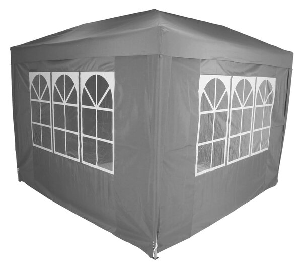 300x300 cm-es összecsukható pop-up kerti pavilon 4 oldalfallal, 210D Oxford vízálló anyagból, állítható magasság 3 fokozatban, szürke