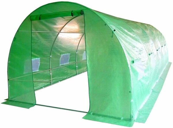 Sera kerti alagút típus 300x600x200 cm, PE fólia 140g/m2 UV4, cipzár ajtó, szúnyoghálós ablakok, 18 m2, zöld