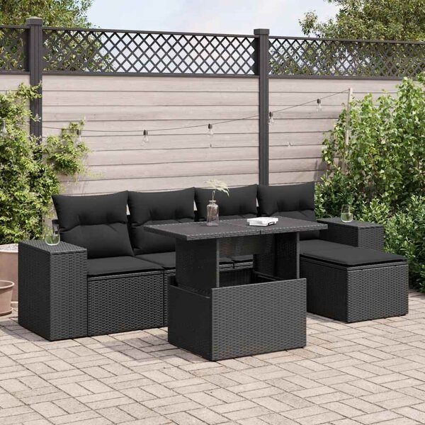 VidaXL Polyrattan Kerti Ülőgarnitúra - 6 részes - Fekete