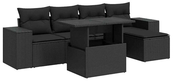 VidaXL Polyrattan Kerti Ülőgarnitúra - 6 részes - Fekete
