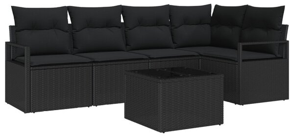 6 részes kerti kanapészett párnákkal bézs poli rattan, 2 személyes kerti kanapé tárolóval &amp; párnákkal fekete poli rattan