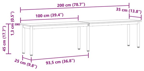 VidaXL pad Szürke Sonoma 200 x 35 x 45 cm Faanyag