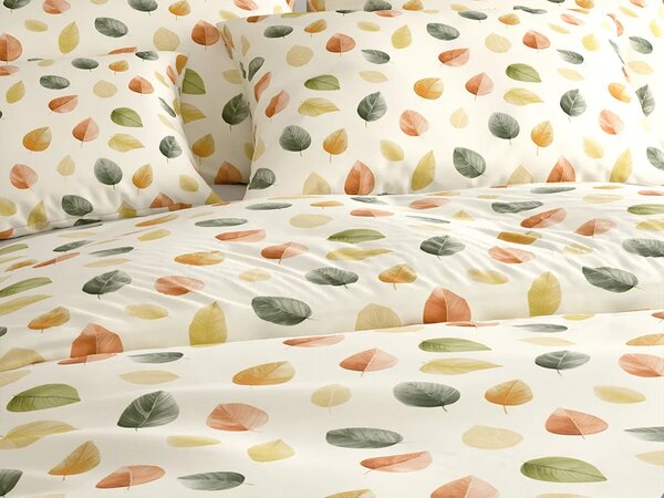 Krepp ágyneműhuzat SZETT ŐSZI SZÍNEK POLI színes + Jersey gumis lepedő 90 x 200 cm világos krém, egyszemélyes