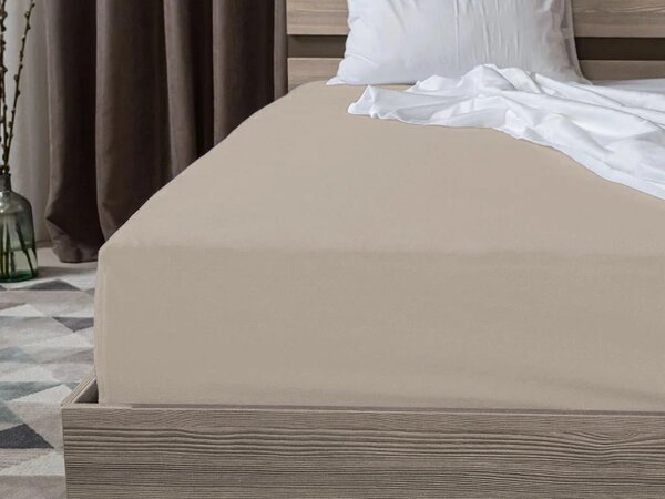 Krepp ágyneműhuzat szett ASTORIA POLY krémszínű + Jersey lepedő 90 x 200 cm kapucsínó, egyszemélyes