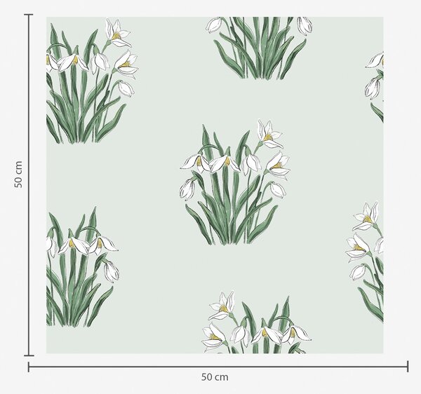Tapéta Hóvirágok zöld levelekkel pasztellzöld háttér előtt, Virágok és növények tapétá, a00651 : Uwalls.hu