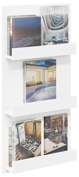 Magazin állvány polcokkal Fehér 51 x 11 x 102 cm Faanyag