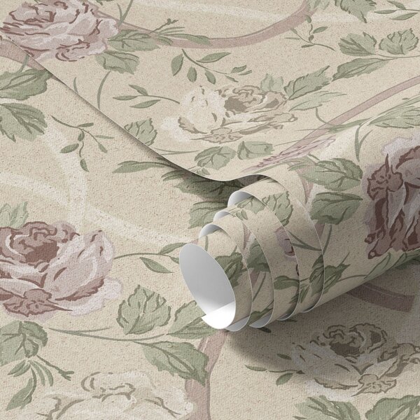 Tapéta Rózsák zöld levelekkel meleg bézs alapon, Virágok és növények tapétá, a00729 : Uwalls.hu