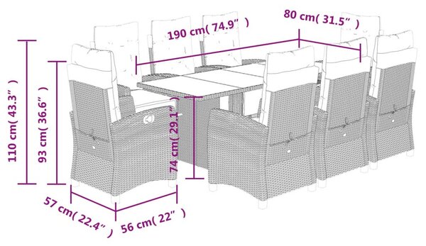 9-részes barna polyrattan kerti étkezőgarnitúra párnákkal