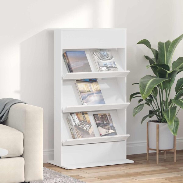 Magazin állvány polcokkal Fehér 70 x 41 x 126 cm Faanyag