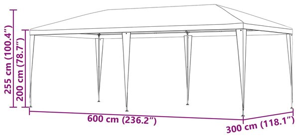 VidaXL Partysátor 600 x 300 x 255 cm, PE és acél, Piros