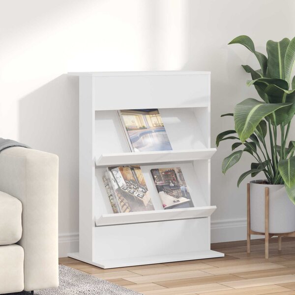 Magazin állvány polcokkal Fehér 70 x 41 x 96 cm Faanyag