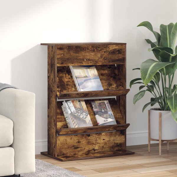 Magazin állvány polcokkal Füstölt tölgy 70 x 41 x 96 cm Faanyag