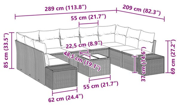 9 Részes Kerti Kanapészett Párnákkal Szürke Poli Rattan