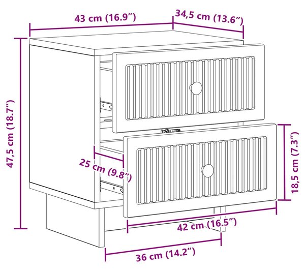 VidaXL Éjjeliszekrény 2 pcs Fekete 43 x 34,5 x 47,5 cm Szerelt Fa