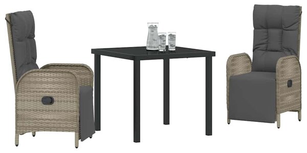 VidaXL Kert étkező szett párnával 3 pcs Szürke Poli rattan