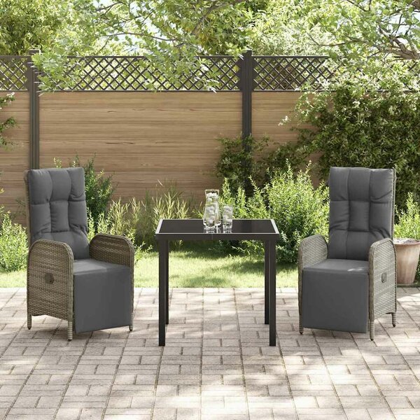 VidaXL Kert étkező szett párnával 3 pcs Szürke Poli rattan