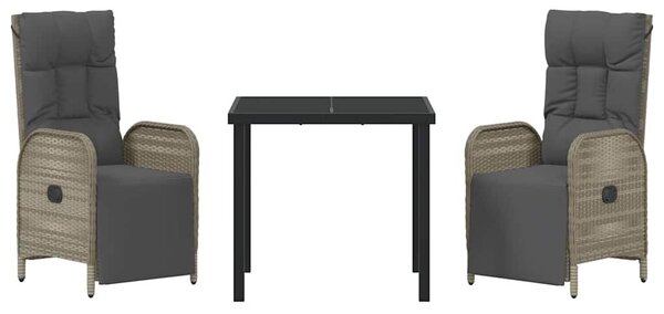 VidaXL Kert étkező szett párnával 3 pcs Szürke Poli rattan