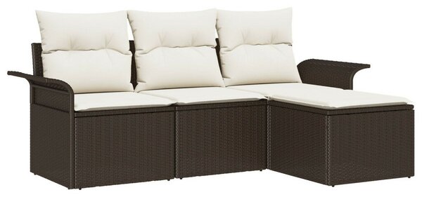 4 darabos Kerti Kanapé Szett Párnákkal Barna Poli Rattan