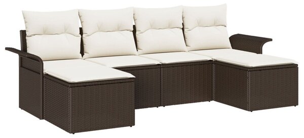 6 db-os Kert Sofa Készlet Párnákkal Barna Poli Rattan