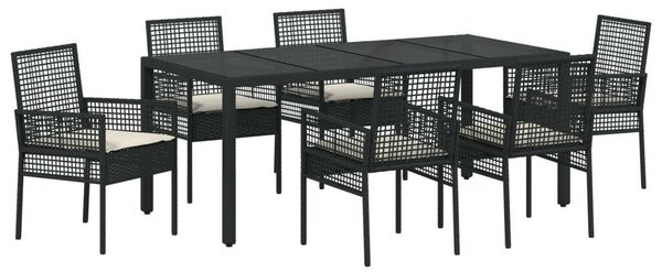 7 részes kertibútor készlet párnákkal, fekete poli-rattan