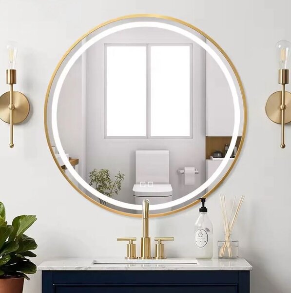 Rea Rea, fali LED tükör, kerek, 80 cm, arany keret, HOM-02503