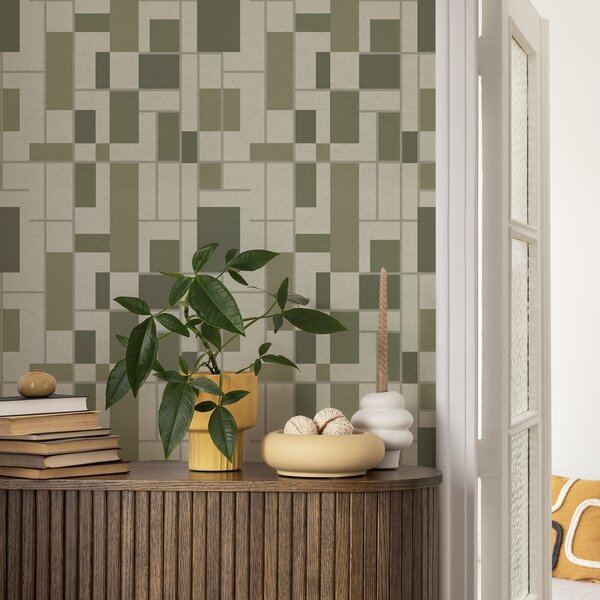 Tapéta Geometrikus mintázat zöld árnyalatokban, Absztrakt tapétá, a00769 : Uwalls.hu
