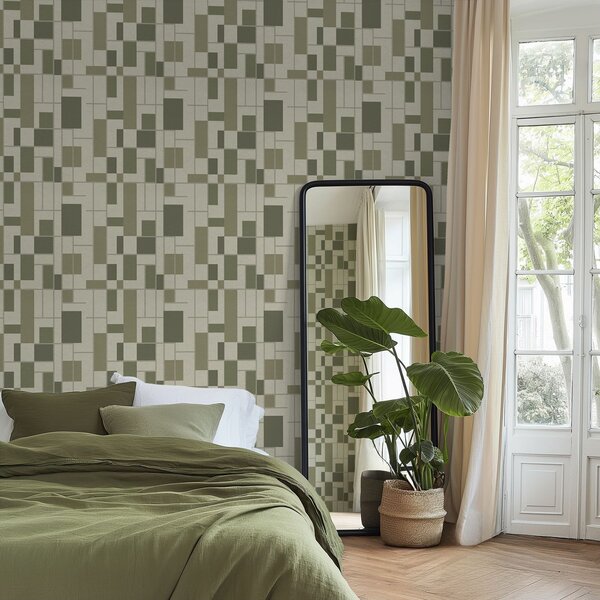 Tapéta Geometrikus mintázat zöld árnyalatokban, Absztrakt tapétá, a00769 : Uwalls.hu