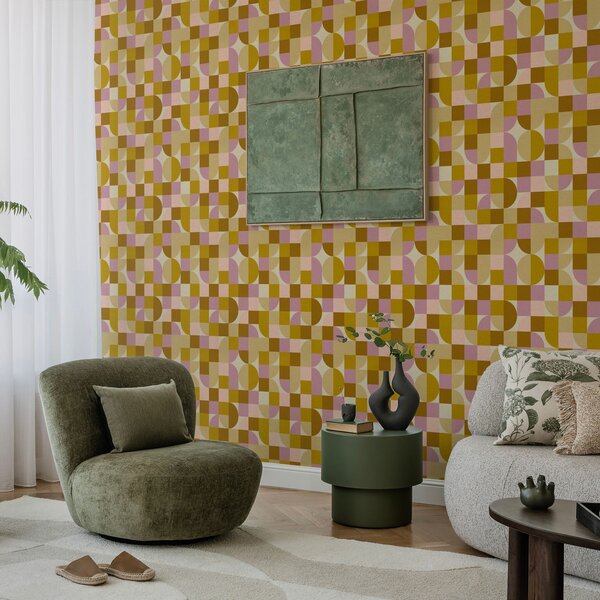 Tapéta Moduláris geometria rózsaszín és mustár árnyalatokban, Absztrakt tapétá, a00770v1 : Uwalls.hu