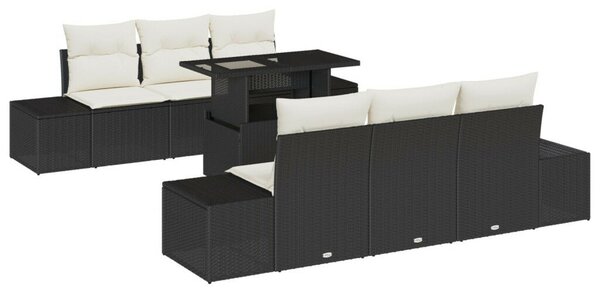Kerti Kanapé Szett 7 darab Fekete Rattan Wicker