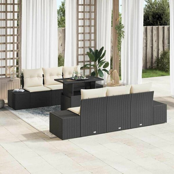 Kerti Kanapé Szett 7 darab Fekete Rattan Wicker