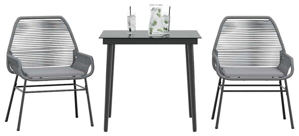 3 részes szürke polyrattan üveg kerti étkezőgarnitúra párnával