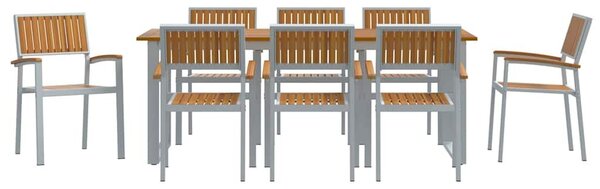 VidaXL Kert étkező szett 9 pcs Szürke és barna 200 x 90 x 75 cm