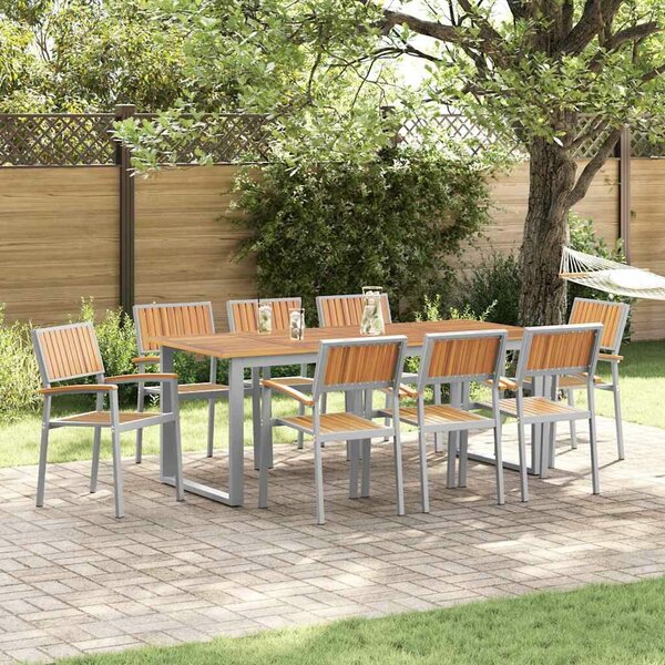 VidaXL Kert étkező szett 9 pcs Szürke és barna 200 x 90 x 75 cm