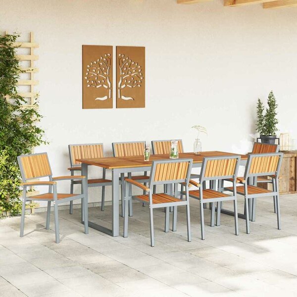 VidaXL Kert étkező szett 9 pcs Szürke és barna 200 x 90 x 75 cm
