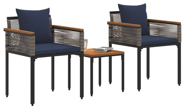 VidaXL Kültéri Bútor Szett párnával 3 pcs Szürke és sötétkék PE Rattan
