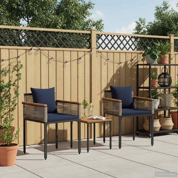 VidaXL Kültéri Bútor Szett párnával 3 pcs Szürke és sötétkék PE Rattan