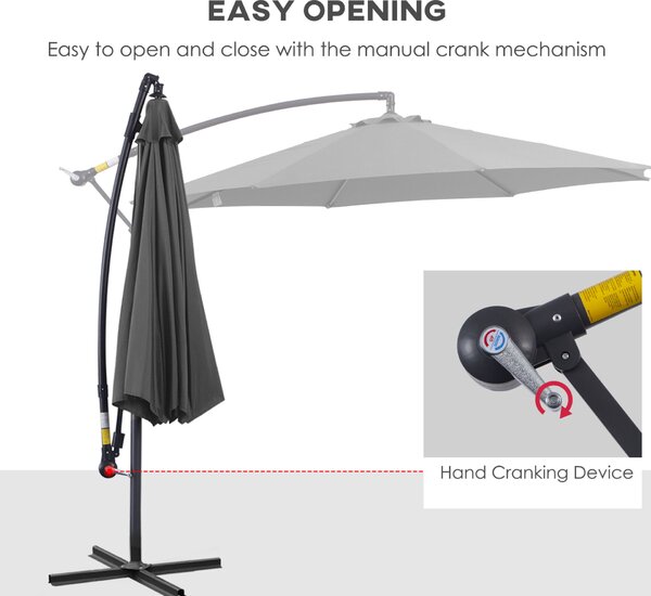 Outsunny Kültéri Napernyő Acélszerkezettel és UV-álló Poliészterrel Φ300x250cm Szürke