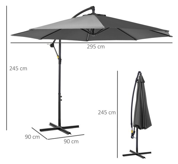 Outsunny Kültéri Napernyő Acélszerkezettel és UV-álló Poliészterrel Φ300x250cm Szürke