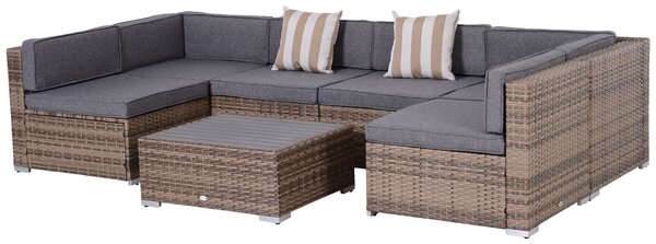 Outsunny 7 Részes Rattan Kerti Lounge Szett Asztallal és Moduláris Kanapéval Párnákkal, Szürke