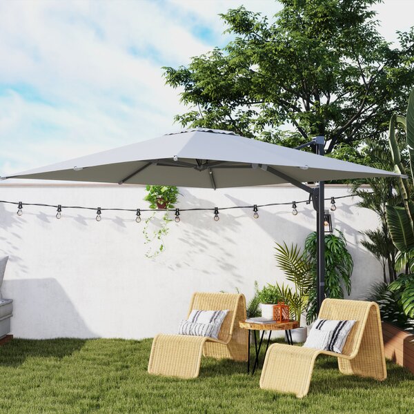 Outsunny Függő Napernyő 3,6x3 m, Forgatható és Dőlhető, Világosszürke
