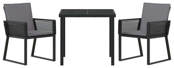 VidaXL Kert étkező szett 3 pcs Fekete Porszórt acél