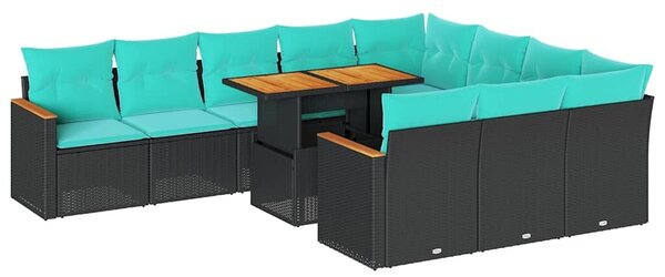 VidaXL 11 részes fekete polyrattan kerti ülőgarnitúra párnákkal